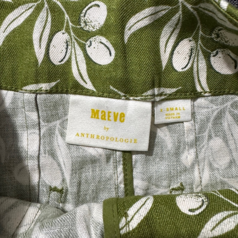 New Anthropologie The Colette Linen Mini Skirt Printed High Rise Green White XS - Picture 7 of 12